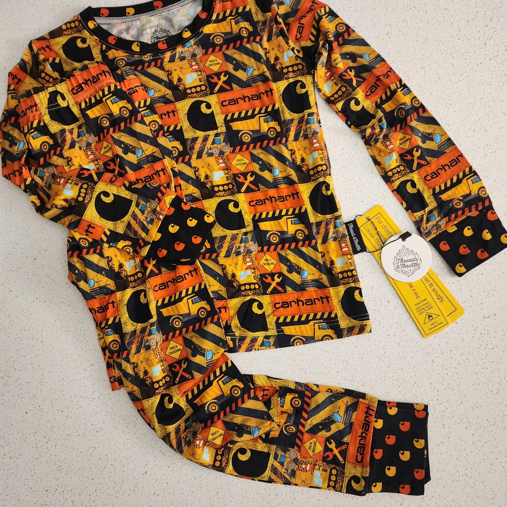 Bamboo Kids Construction Theme Pajama Set - Orange and Black
